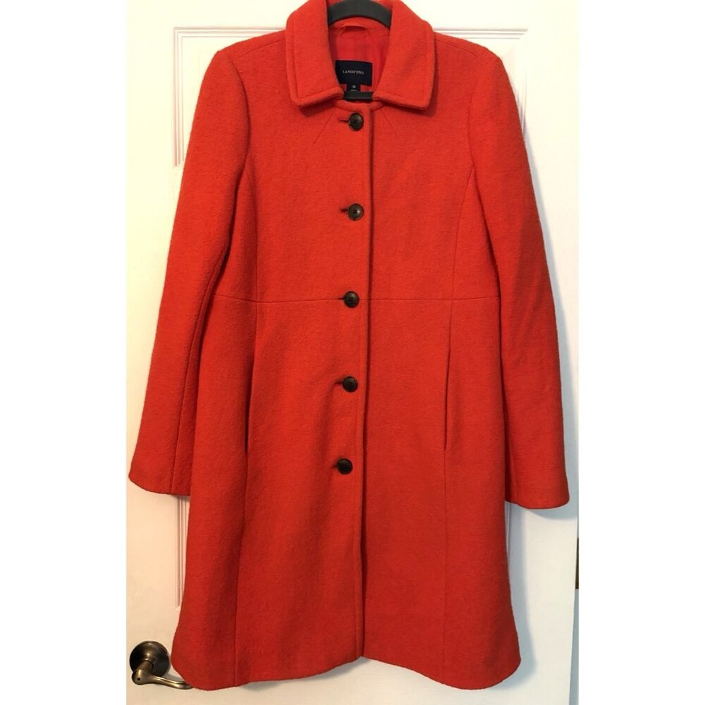 Lands End Long Wool Peacoat Orange | Size 10โ Pockets Dress Coat